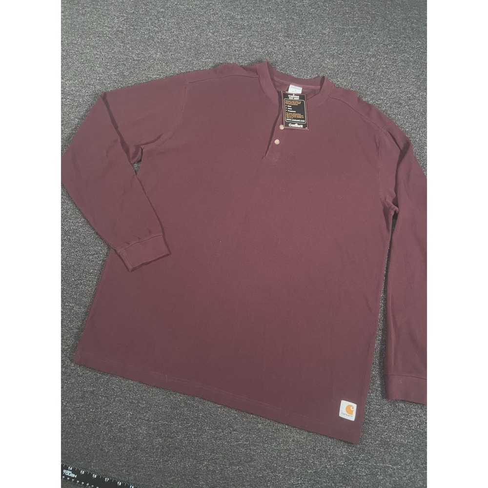 New Carhartt Shirt Men's Large Burgundy Henley Thermal Waffle Knit Work